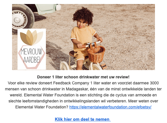 Een reviewverzoek van de webwinkel "Mevrouwaardbei"